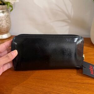 Hobo International Black Patent Leather Zip Around Large Wallet